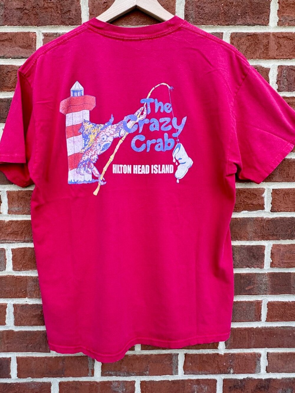 VTG Hanes Beefy Tee The Crazy Crab Hilton Head Island Adult Large Pinkish Red